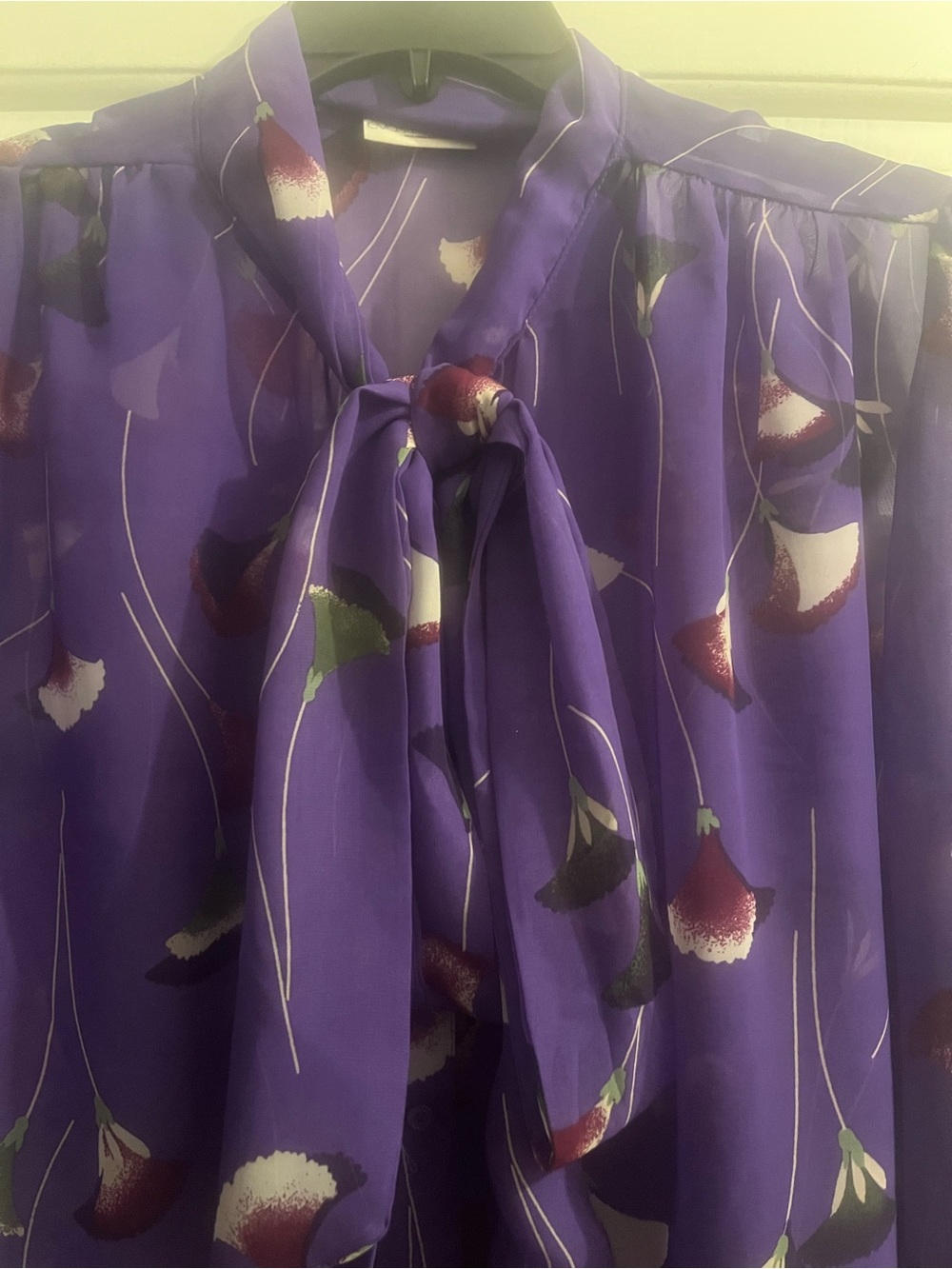 eva mendes for New York & Company Purple Floral Tie-Neck Blouse - Picture 2 of 4